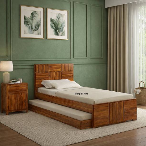 Ganpati Arts Sheesham Wood Scott Single Size Trundle Bed with 1 Extra Pullout Bed Solid Wood Single Bed, 210 cm x 99 cm (6.89 ft x 3.25 ft)
