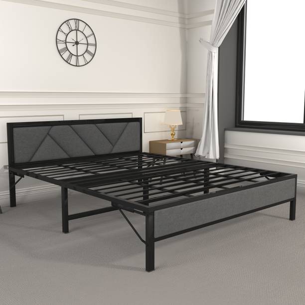HoneyTouch Linea Grey Queen Size Bed Frame | No Assembly Required | (5x6.5ft ) Metal Queen Bed