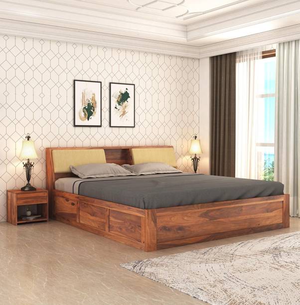 SONA ART & CRAFTS Cushion Box Bed Head Stg Queen N_2 Solid Wood Queen Box Bed