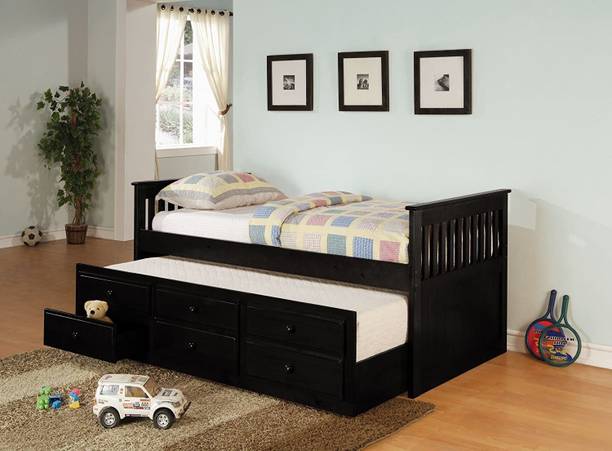 APRODZ Solid Wood Double Drawer Bed