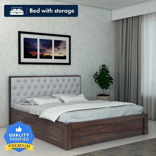 Ganpati Arts Sheesham Wood Decan King Size Bed with Box Storage For Livingroom/Bedroom/Home Solid Wood King Box Bed, 208 cm x 193 cm (6.82 ft x 6.33 ft)