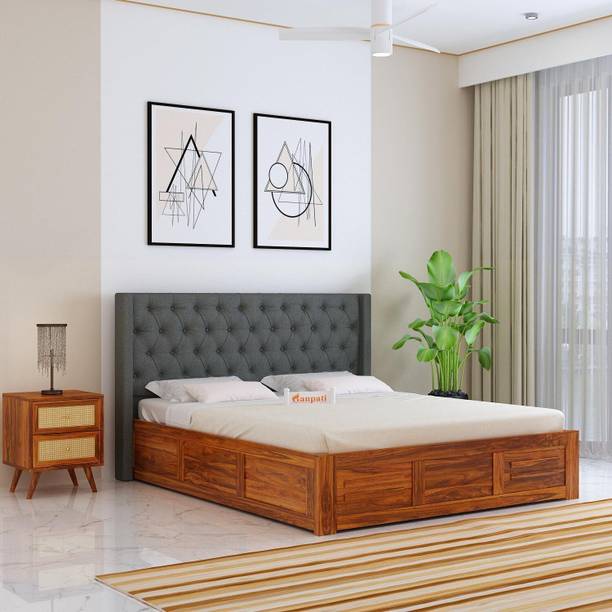 Ganpati Arts Wooden Swiss Upholstered King Bed/Upholstered Solid Wood Bed With Box Storage Solid Wood King Box Bed