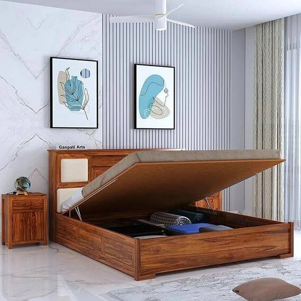 Ganpati Arts Sheesham Wood Maharaja Bed for Bedroom/Wooden Cot/Palaung With Hydraulic Storage Solid Wood King Hydraulic Bed, 218.44 cm x 187.96 cm (7.17 ft x 6.17 ft)