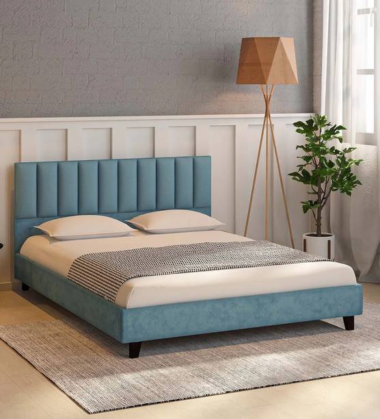 Flipkart Perfect Homes Fabric Upholstered Queen Size Bed With High Headboard For Bedroom/ Kids Room Solid Wood Queen Bed