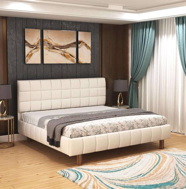 MODESTY WOODS 6.5 x 6 Ft Sheesham Solid Wood (White) Engineered Wood King Bed