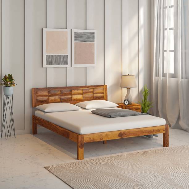 Wakeup India Arcadia Sheesham Wood Bed | Light Honey Bed without Storage | 78x60 Inch Solid Wood Queen Bed