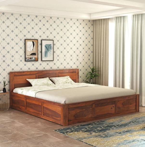 SAVITRIDECOR Sheesham Wood Queen Size Box bed with storage for living room, bedroom, hotel Solid Wood Queen Box Bed