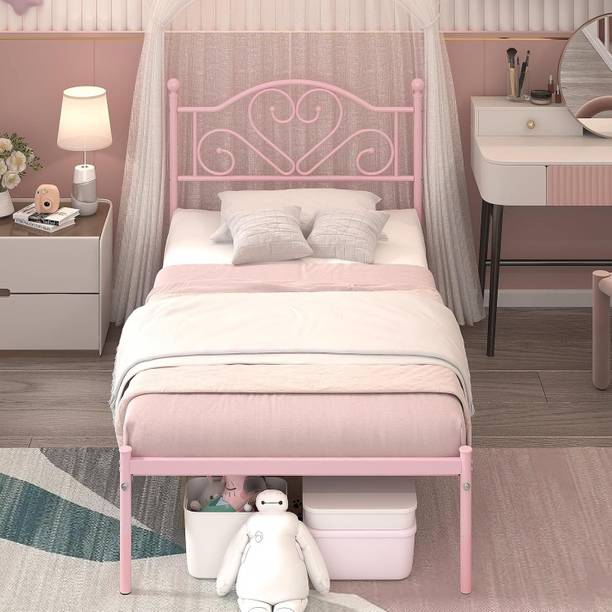 KTG Handicraft Twin Bed Frame with Headboard and Footboard, Pink Bed Frame. Metal King Bed, 205 cm x 190 cm (6.73 ft x 6.23 ft)