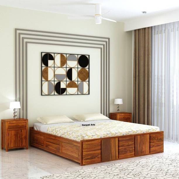 Ganpati Arts Sheesham Wood Scott Queen Bed/Wooden Cot/Palaung For Bedroom/Home/Hotel Solid Wood Queen Box Bed