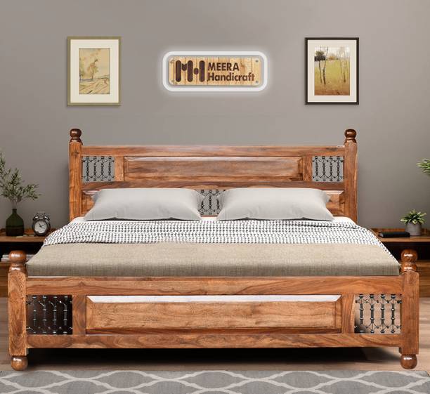 Meera Handicraft A beautiful sheesham wood bed For Bed Room /Guest Room /Hotel Solid Wood(Double) Solid Wood Queen Bed