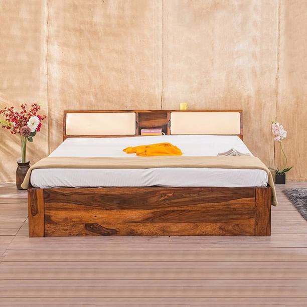 KART HANDICRAFTS Sheesham Wood Bed/Cot With Headboard Storage For Bedroom/Home/Hotel/Livingroom Solid Wood Queen Drawer Bed