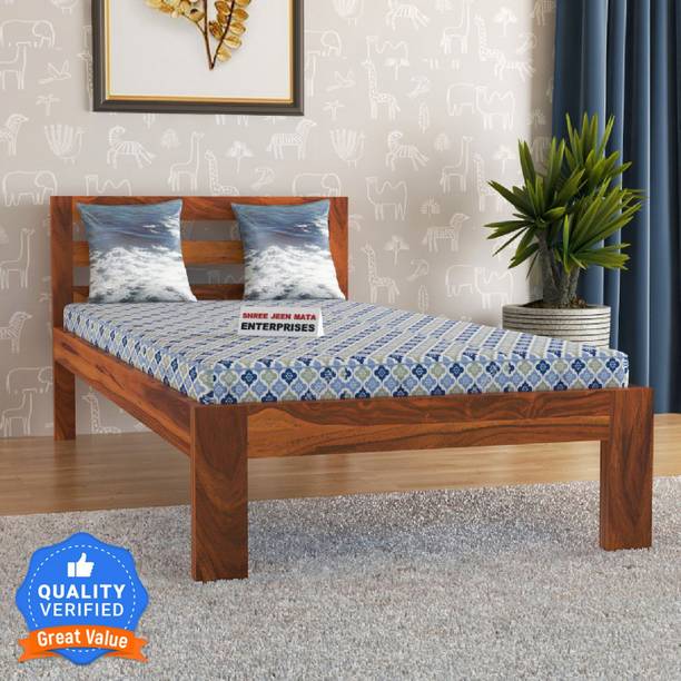 Shree Jeen Mata Enterprises Solid Sheesham Wood Single Bed Without Mattress For Bed Room , Hotel . Solid Wood Single Bed