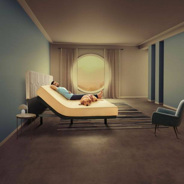 duroflex Wave Plus Adjustable Bed and Headboard & Livein Orthopaedic memory foam mattress Metal King Bed