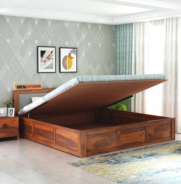 GOYALINTERIOR Sheesham Wood Queen Bed/Wooden Palaung/Cot With Hydraulic Storage For Home Solid Wood Queen Hydraulic Bed
