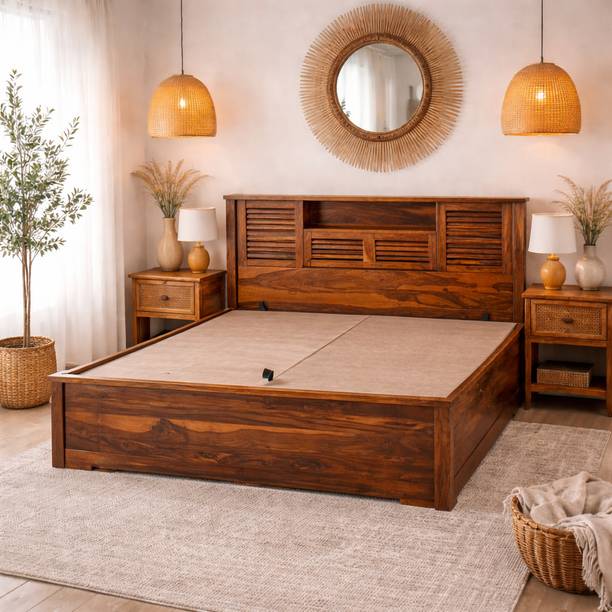 KraftShilp Vellora Signature Mango Wood Cot Solid Wood Queen Box Bed, 159 cm x 209 cm (5.22 ft x 6.86 ft)