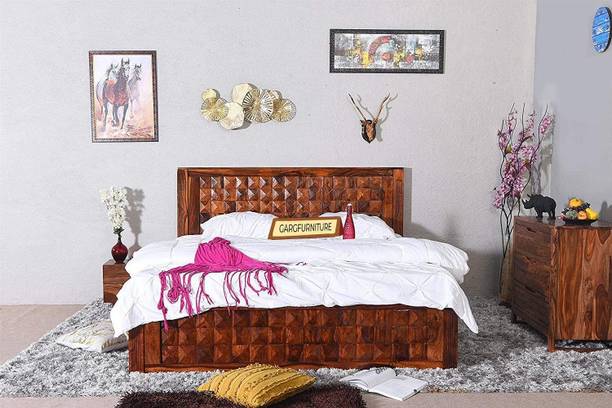 GARGHANDICRAFTS Sheesham Wood Bed/Palang For Bedroom/Home/Hotel Solid Wood Queen Drawer Bed