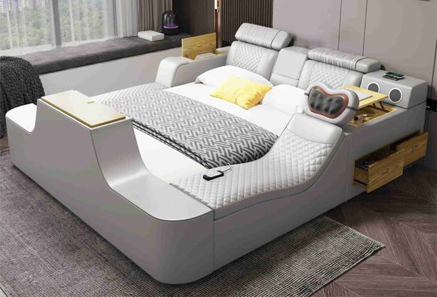 royal wood MULTI FUNCTIONAL SMART BED WITH SMART T.V. BODY MASSAGER MUSIC SYSTEM Etc. Solid Wood Double Box Bed