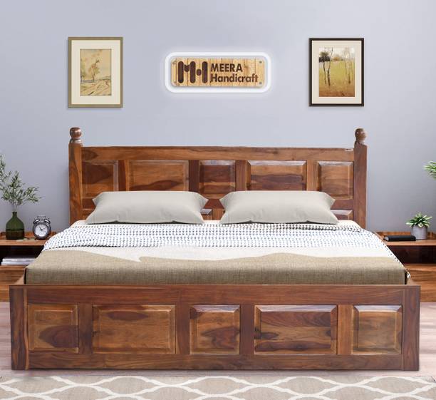 Meera Handicraft A beautiful sheesham wood bed For Bed Room /Guest Room /Hotel Solid Wood(Double) Solid Wood Queen Box Bed