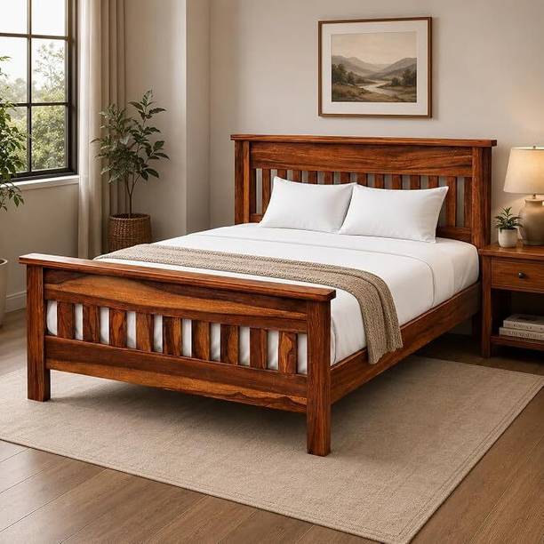 WELL KNOWN WELL KNOWN Solid Wood Queen Bed Teak Solid Wood Queen Bed, 120 cm x 80 cm (3.94 ft x 2.62 ft)