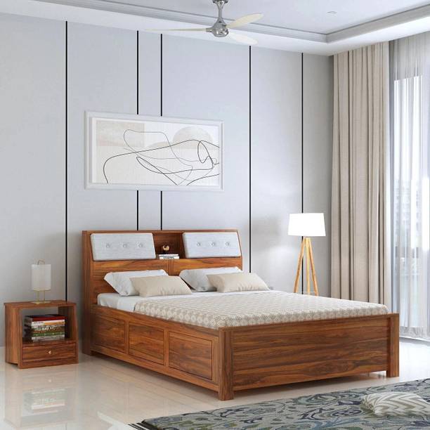Ganpati Arts Sheesham Wood Marine Bed For Bedroom/Wooden Cot/Bed With Box Storage For Home Solid Wood Queen Box Bed