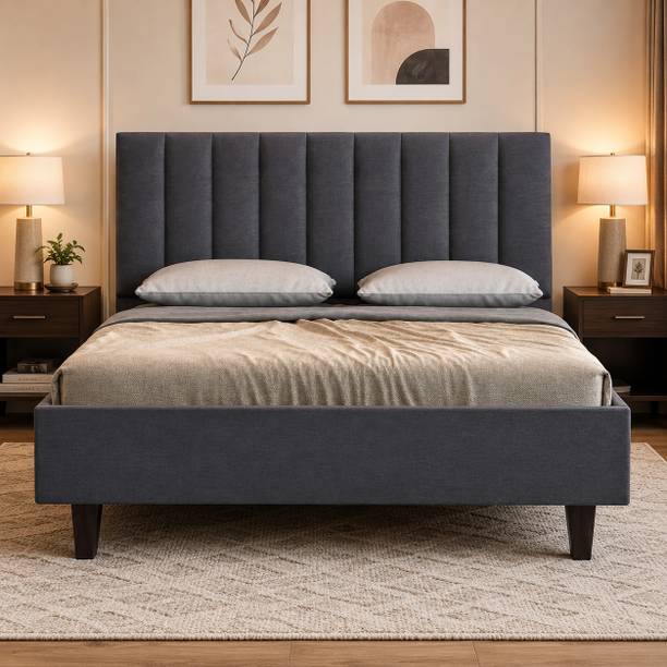 DMKDecor Low Height King Size Bed Without Storage | Wooden Double Bed | Solid Wood King Bed, 208 cm x 187 cm (6.82 ft x 6.14 ft)