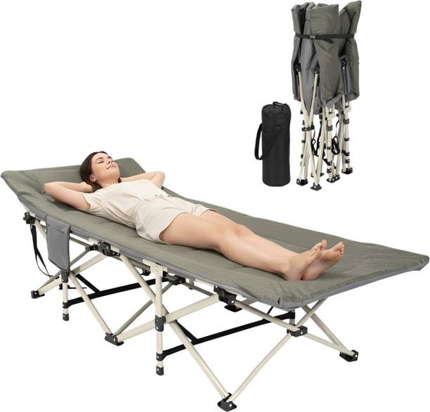 Hukimoyo Folding Single Bed for Sleeping with Soft Cushion for Adults Metal Single NA Bed, 68 cm x 190 cm (2.23 ft x 6.23 ft)