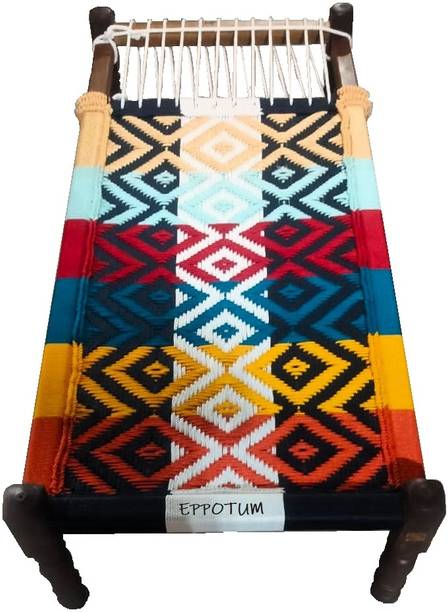 YahiTohChahiye Eppotum Khaat Peedhi Bunayi 6'3"x3'3" x 21 Inch Silk Rope Multicolor Dark Shades Solid Wood Double Bed