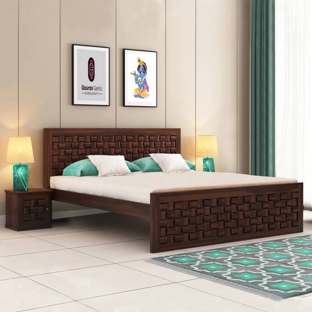 Flipkart Perfect Homes NIWAR Rosewood ( Sheesahm ) Solid Wood Queen Bed, 208.28 cm x 162.56 cm (6.83 ft x 5.33 ft)