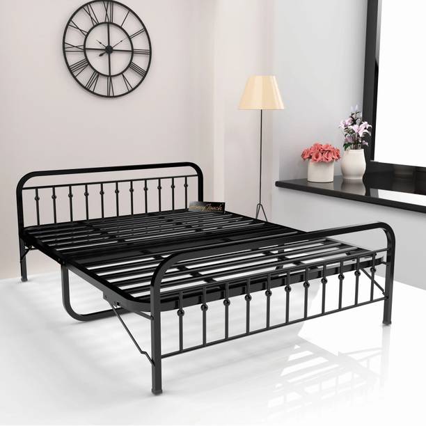 HoneyTouch Double Bed without Mattress | No Assembly Required | (4ft x 6.25ft) Metal Double Bed