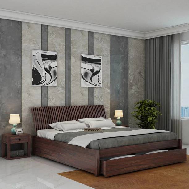 WOODENJOY Sheesham Wood Queen Bed With Drawers Storage/Wooden Queen Bed With Storage Solid Wood Queen Drawer Bed