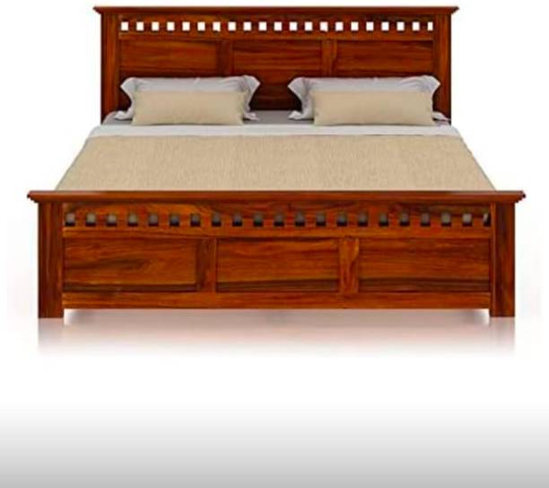 Shri Shyam Enterprises Solid Wood King Size Kuber Bed without Storage in Natural Honey Oak Finish Solid Wood King Bed