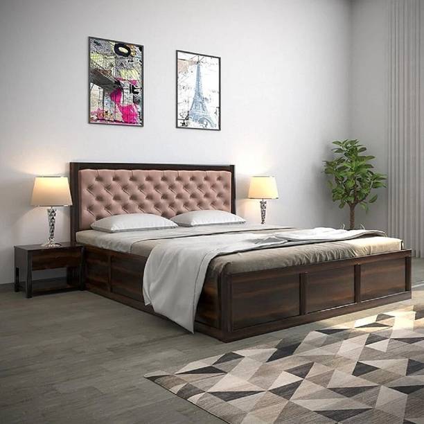 Utkarsh Solid Wood Queen Size Bed With Upholstered Headboard For Bedroom/ Kids Room || Solid Wood Queen Box Bed