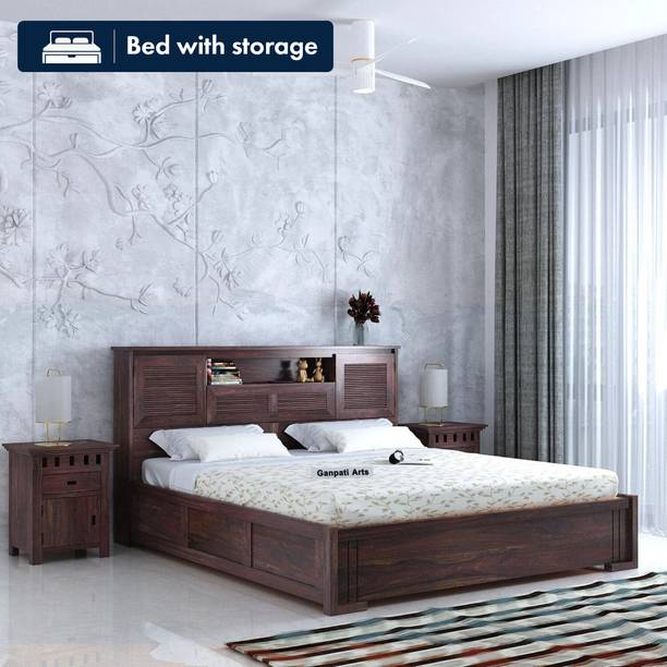 Ganpati Arts Sheesham Wood Maharaja Groove Bed/Wooden Cot/Palaung For Bedroom/Home/Hotel Solid Wood Queen Box Bed, 218 cm x 157 cm (7.15 ft x 5.15 ft)