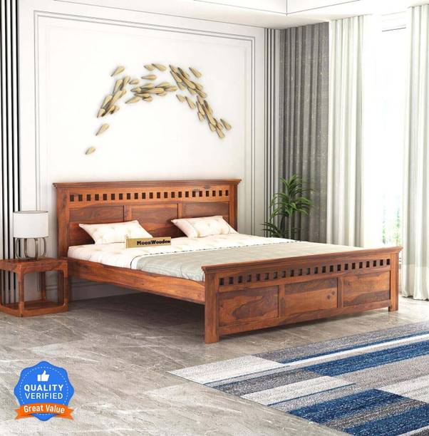 Flipkart Perfect Homes A Solid Wooden Bed Without Storage - Double Bed Furniture for Bedroom Solid Wood Queen Bed