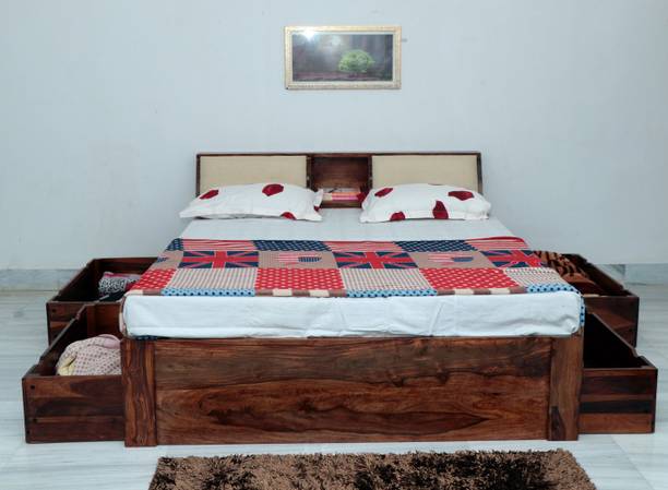 FURINNO Solid Wood King Drawer, Box Bed