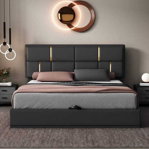 HighTable Modern Black Platform Storage Bed with Tall Upholstered Headboard & LiftUp Frame Solid Wood Double Box Bed