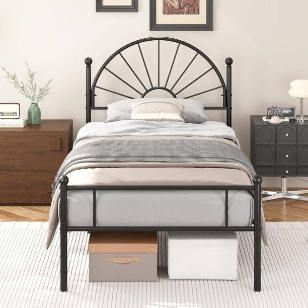 Z H Handicrafts Twin Bed Frame with Headboard and Footboard, Black Twin Size Metal Platform Bed Metal Single Bed