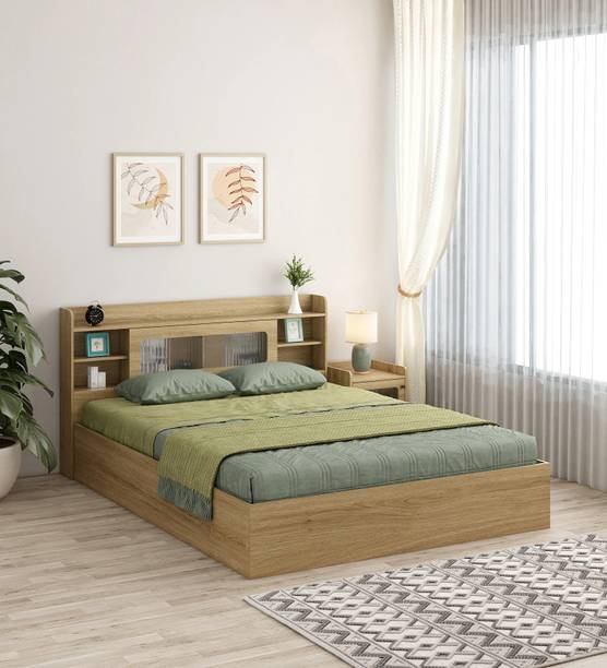 Mintwud From Pepperfry Cavour Wooden Queen Bed/Wooden Cot/Wooden Bed With Storage Engineered Wood Queen Box Bed, 218 cm x 160 cm (7.15 ft x 5.25 ft)