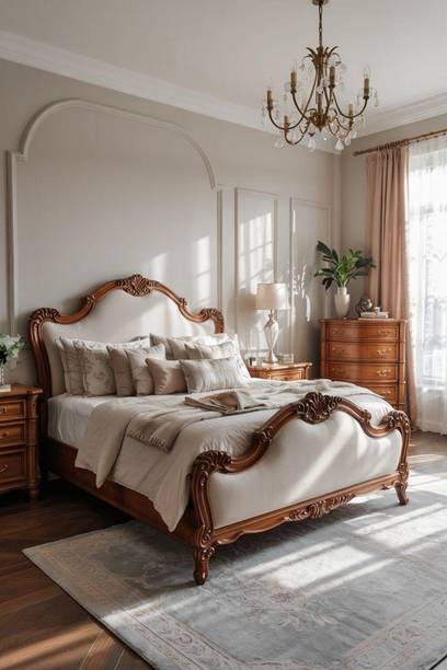 GamaWoodCarvers Solid Wood Double Bed, 70 cm x 65 cm (2.3 ft x 2.13 ft)