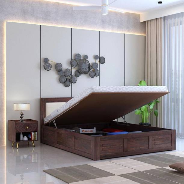 Ganpati Arts Swiss Sheesham Wood Bed/Cot With Hydraulic Storage | Solid Wood King Hydraulic Bed, 205 cm x 190 cm (6.73 ft x 6.23 ft)