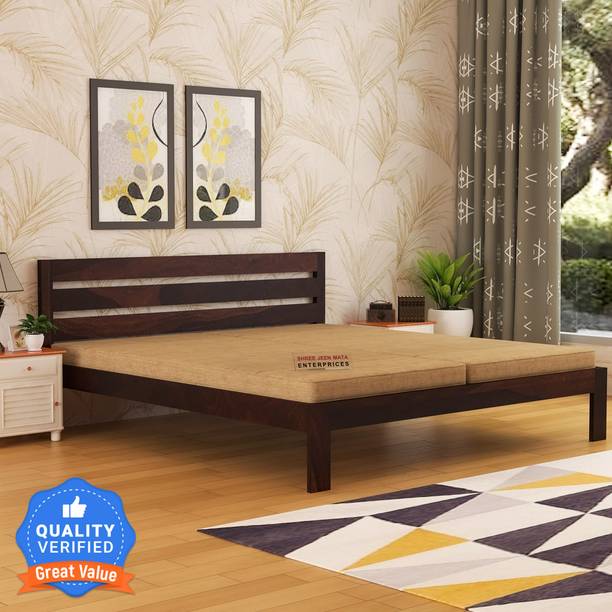 Shree Jeen Mata Enterprises SJME Solid Sheesham Wood Queen Size Bed With Mattress For Bedroom /Guest Room Solid Wood Queen Bed