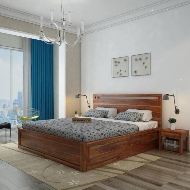 WOODENJOY Sheesham Wood Bed/Wooden Queen Bed/Wooden Bed/Cot With Box Storage For Home Solid Wood Queen Box Bed