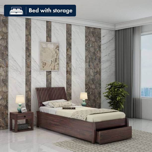 WOODENJOY Sheesham Wood Single Bed With Drawers Storage/Wooden Single Bed With Storage Solid Wood Single Drawer Bed, 208 cm x 111 cm (6.82 ft x 3.64 ft)