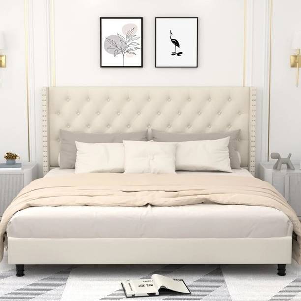 shivang mattress Fabric Queen Size Bed With Button Tufted & Diamond Line Headboard For Bedroom || Engineered Wood Queen Bed