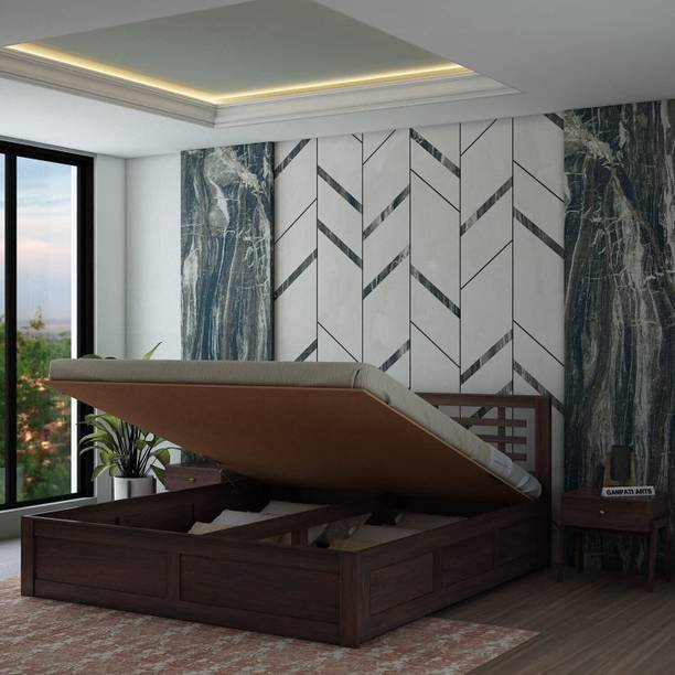 Ganpati Arts Sheesham Wood Lyon King Size Bed with Hydraulic Storage for Bedroom Solid Wood King Hydraulic Bed, 205.74 cm x 187.96 cm (6.75 ft x 6.17 ft)