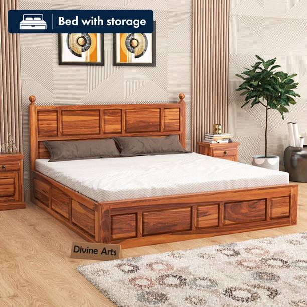 Divine Arts Sheesham Wood King Size Double Bed with Storage Box for Living Room Solid Wood King Box Bed, 187.96 cm x 210.82 cm (6.17 ft x 6.92 ft)