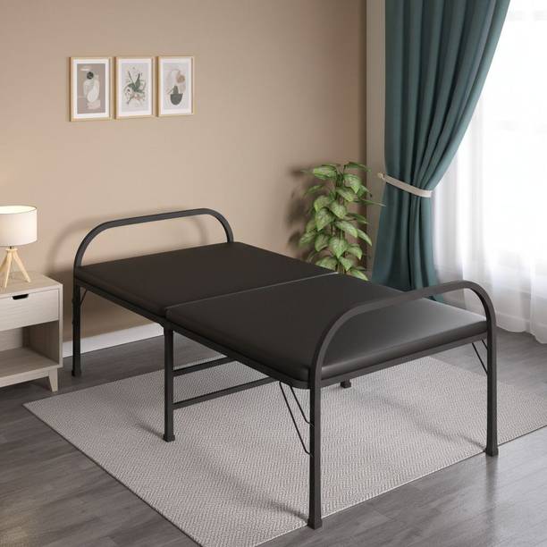 FURNIMAX Foldable Bed for Guests Metal Single Bed, 182 cm x 91 cm (5.97 ft x 2.99 ft)