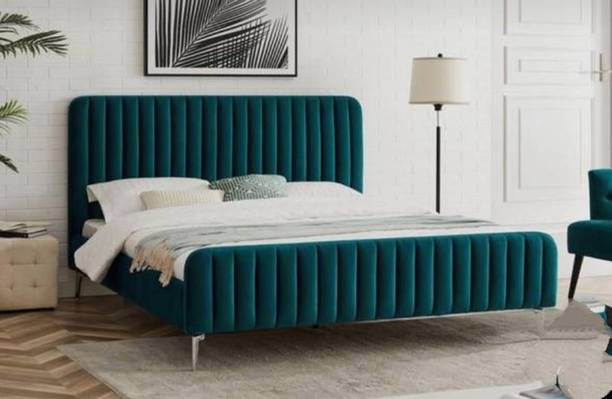 APRODZ Fluted Velvet Upholstered King Size Platform Bed for Bedroom, Home Furniture Solid Wood King NA Bed, 53.34 cm x 193.04 cm (1.75 ft x 6.33 ft)