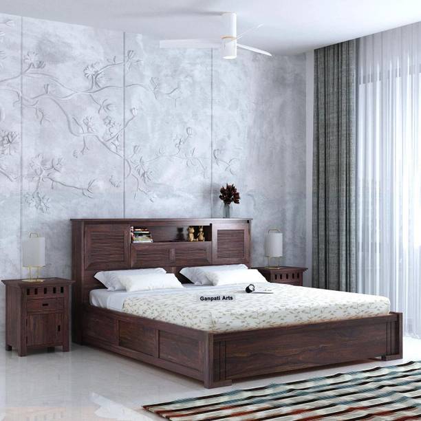 Ganpati Arts Sheesham Wood Maharaja Groove King Bed/Wooden Cot/Palaung For Bedroom/Home/Hotel Solid Wood King Box Bed