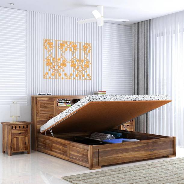 Ganpati Arts Sheesham Wood Sheesham Wood Maharaja Groove Bed/Cot/Wooden Bed With Storage Solid Wood King Hydraulic Bed